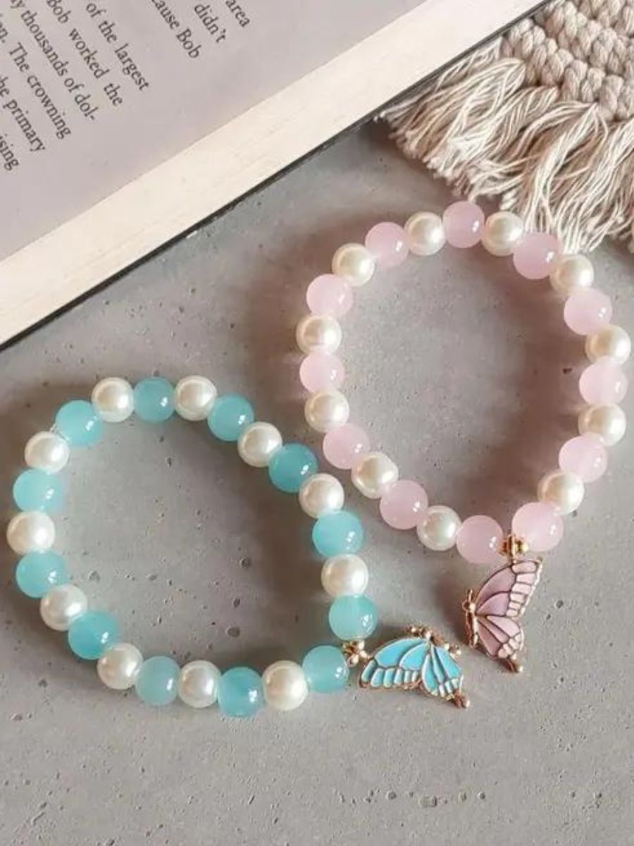 Buy Pink and Blue Butterfly Charm Beaded Bracelets Online - TheJewelbox