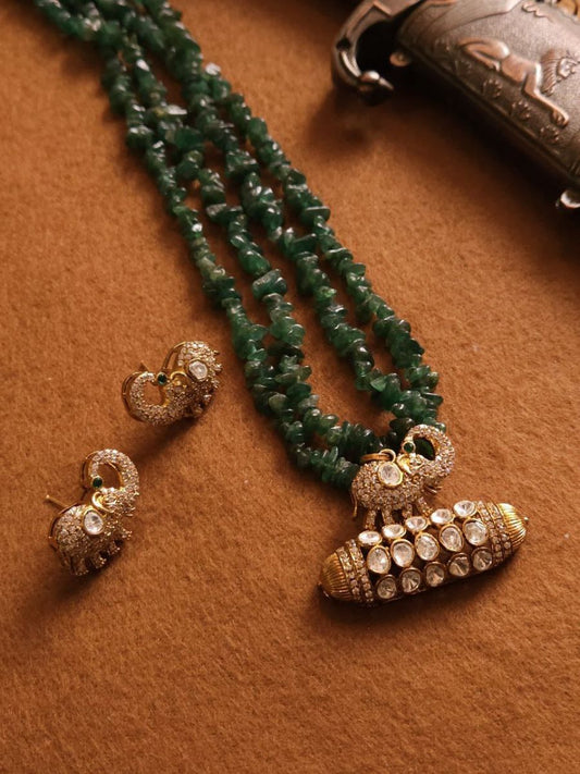 Buy Polki Kundan Elephant Pendant Uncut Beaded Long Necklace - TheJewelbox