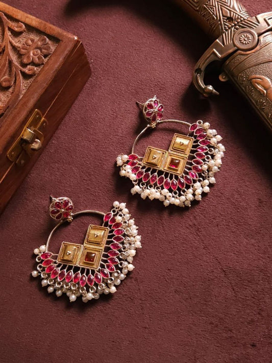 Buy Premium Quality Rani Pink Stone Oxidised Silver Earrings - TheJewelbox