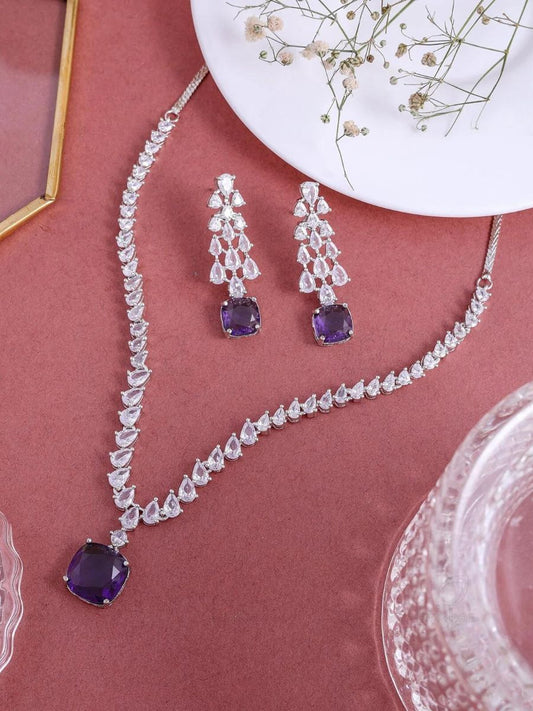 Buy Purple Square Pendant American Diamond Necklace Set Online - TheJewelbox