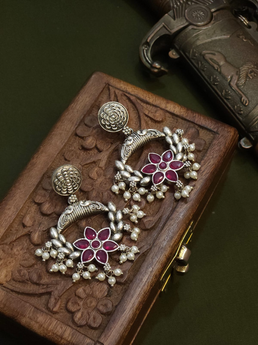 Buy Rani Pink Stones Studded Oxidised Silver Dangler Earrings Online - TheJewelbox