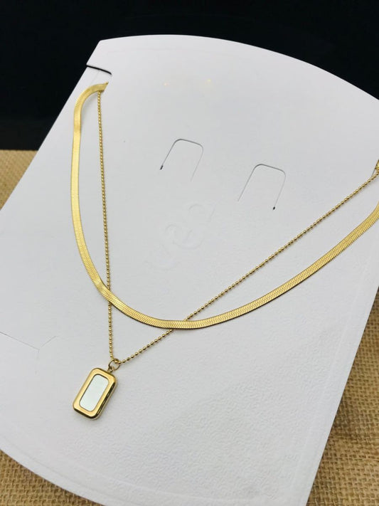 Buy Rectangular Pearl Pendant Double Chain Golden Necklace Online - TheJewelbox