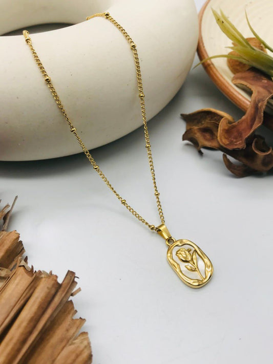 Buy Rose Embossed White Shell Pendant Gold Chain Necklace - TheJewelbox