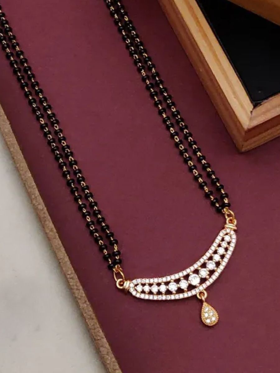 Rose Gold Small American Diamond Pendant Mangalsutra