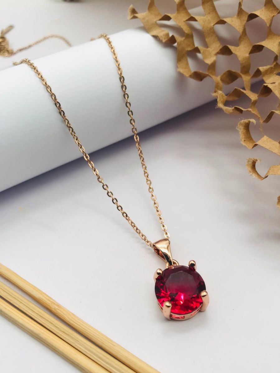 Buy Round Ruby Red Crystal Pendant Rose Gold Chain Necklace - TheJewelbox