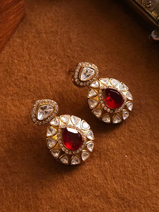 Buy Ruby Red Doublet Stone Polki Kundan Earrings - TheJewelbox
