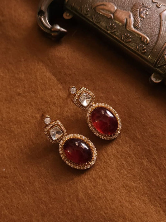 Buy Ruby Red Stone Polki Kundan Diamond Stud Earrings - TheJewelbox