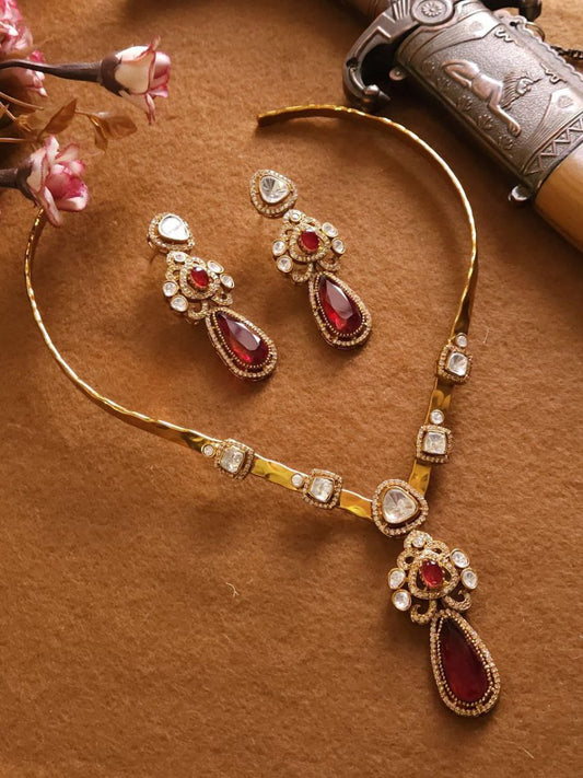 Buy Ruby Red Stones Kundan Studded Golden Hasli Necklace - TheJewelbox