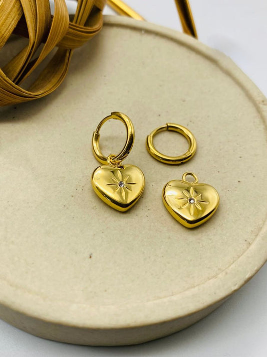 Buy Shining Heart Hanging Golden Plated Huggie Hoop Earrings Online - TheJewelbox