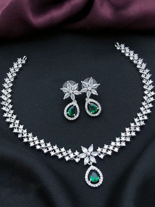 Buy Simple Green American Diamond Choker Necklace Set Online - TheJewelbox