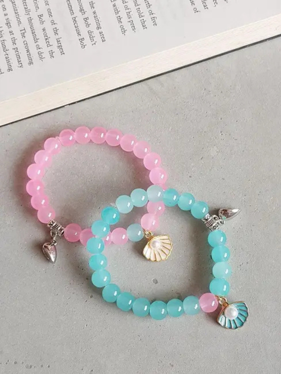 Sky Blue and Baby Pink Shell Charms Beaded Magnetic Bracelet