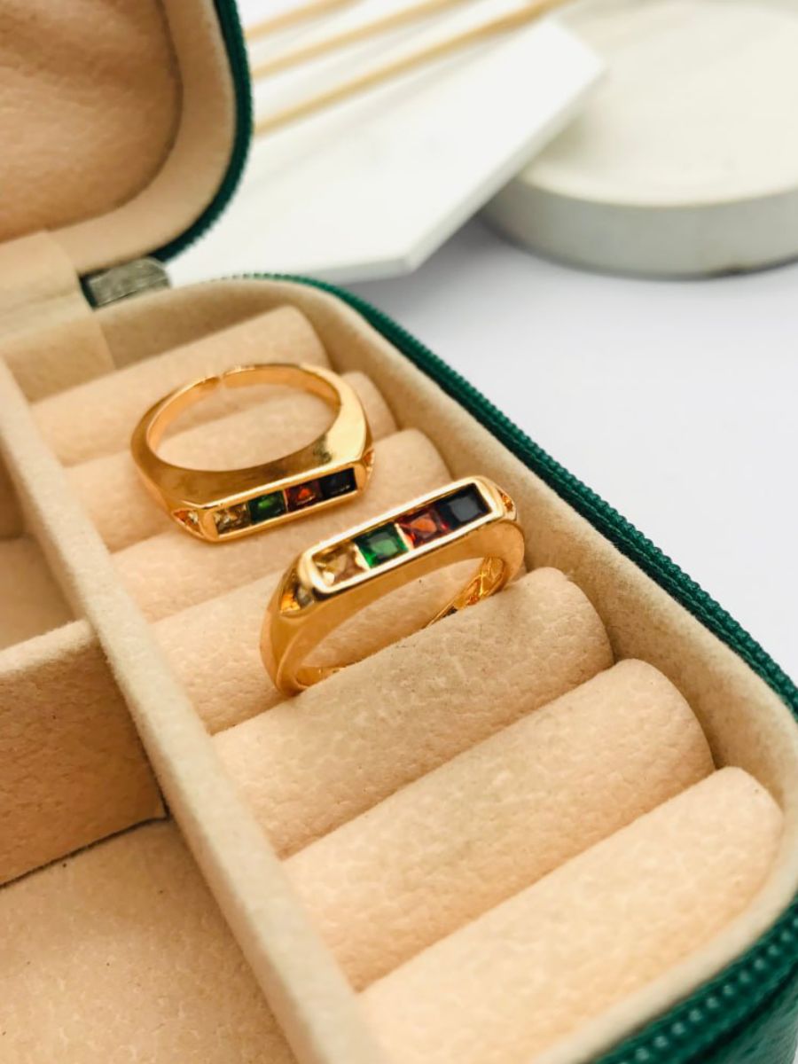 Square Shaped Multi Color Stones Rose Gold Ring