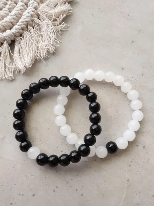 Stylish Black and White Beaded Friendship Bracelets