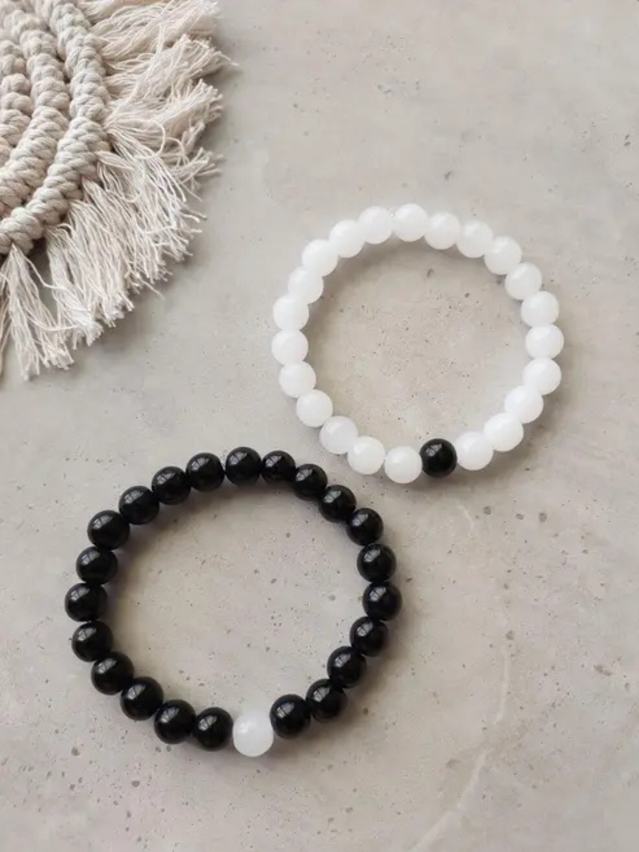 Stylish Black and White Beaded Friendship Bracelets