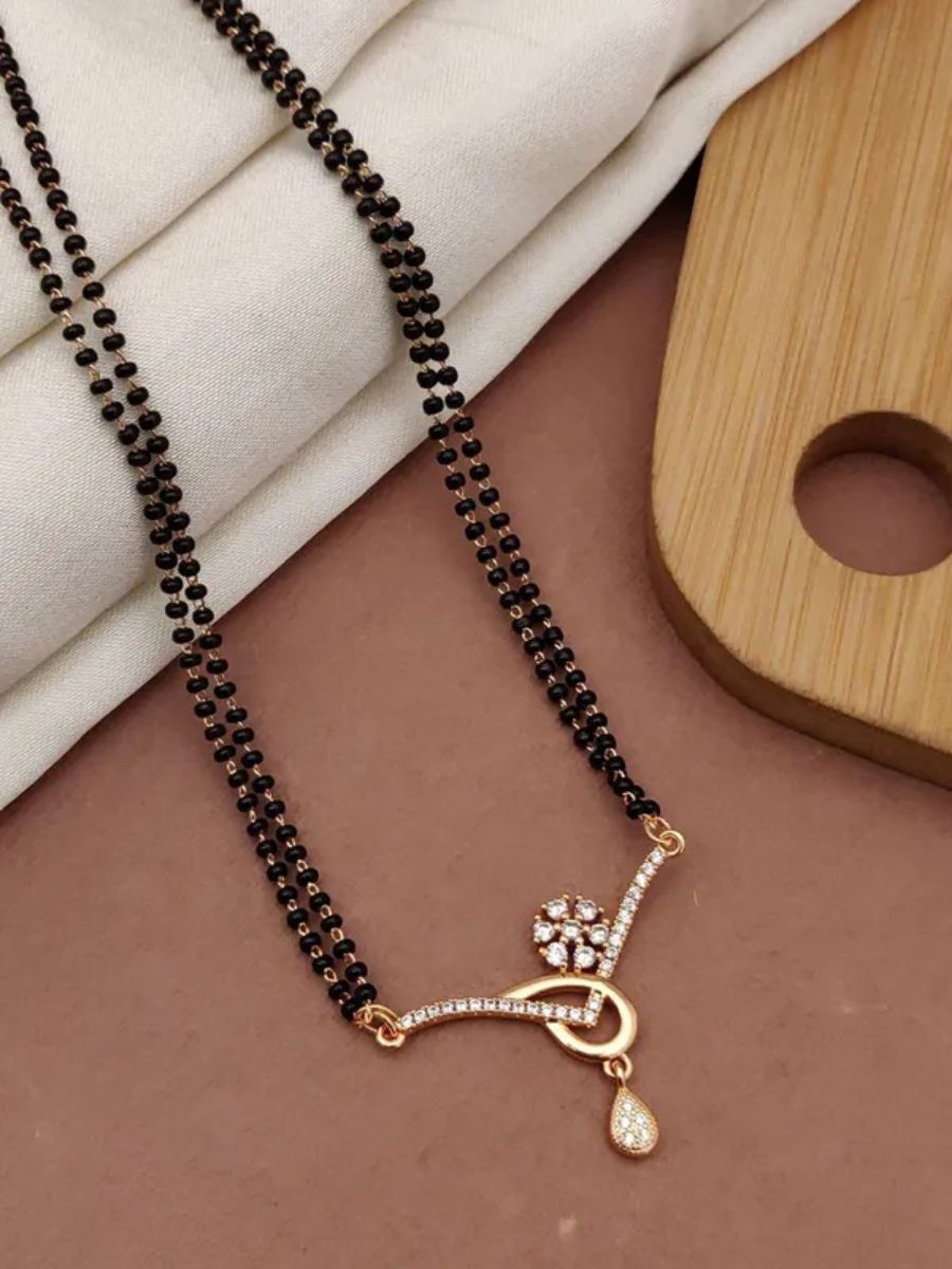 Buy Stylish Floral AD Pendant Rose Gold Short Mangalsutra - TheJewelbox