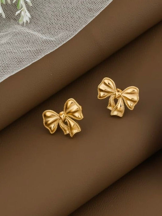 Buy Stylish Korean Bow Shaped Golden Plated Stud Earrings Online - TheJewelbox