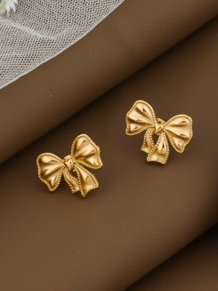 Stylish Korean Bow Shaped Golden Plated Stud Earrings