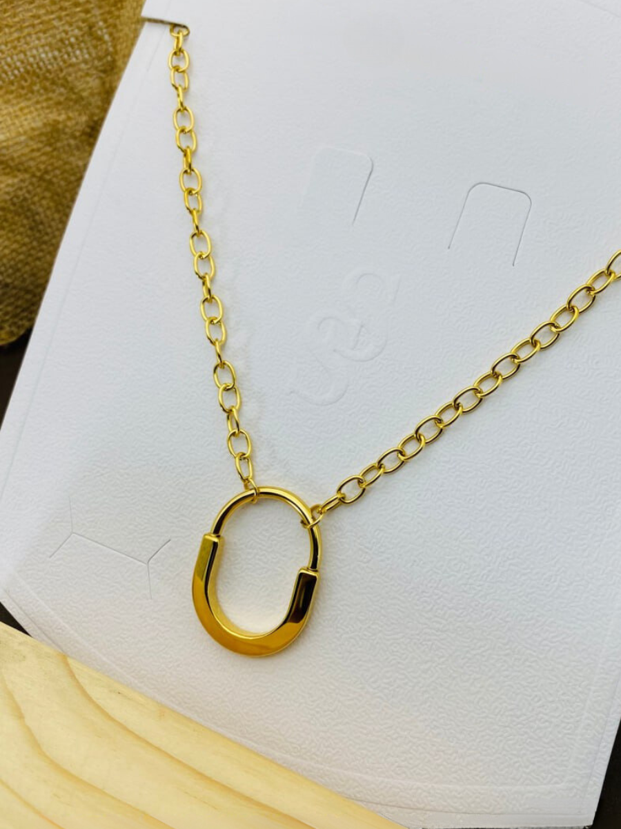 Stylish Lock Pendant Golden Plated Chain Necklace