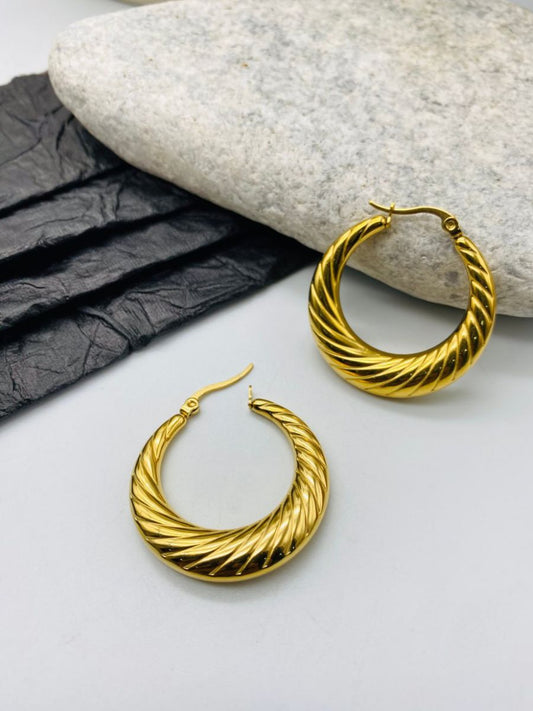 Buy Stylish Textured Gold Toned Chunky Hoop Earrings Online - TheJewelbox
