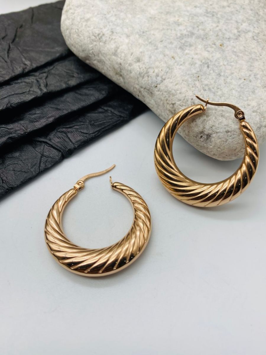Buy Stylish Textured Rose Gold Toned Chunky Hoop Earrings Online - TheJewelbox