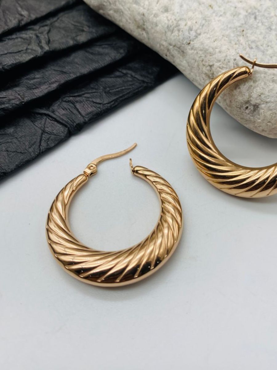 Stylish Textured Rose Gold Toned Chunky Hoop Earrings