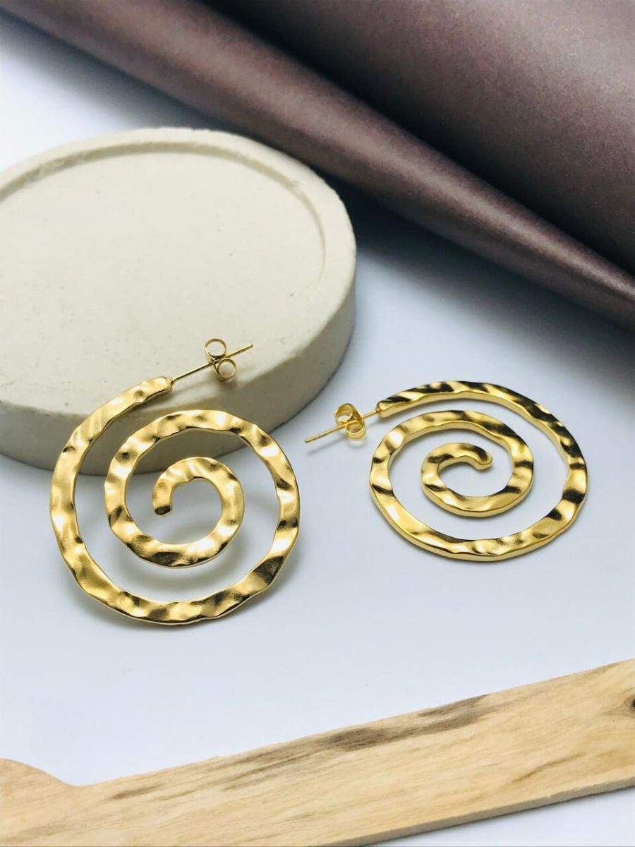 Buy Stylish Textured Round Spiral Shaped Golden Plated Earrings Online - TheJewelbox