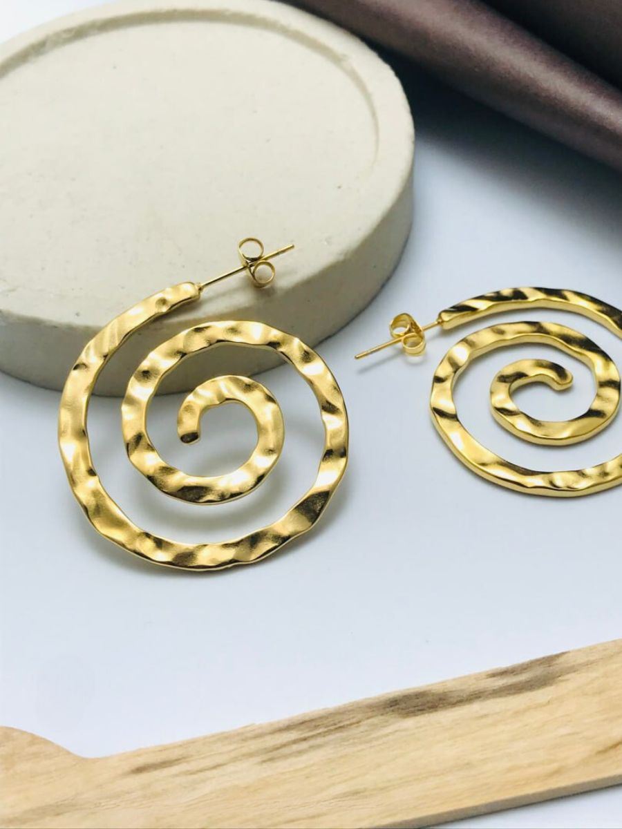 Stylish Textured Round Spiral Shaped Golden Plated Earrings