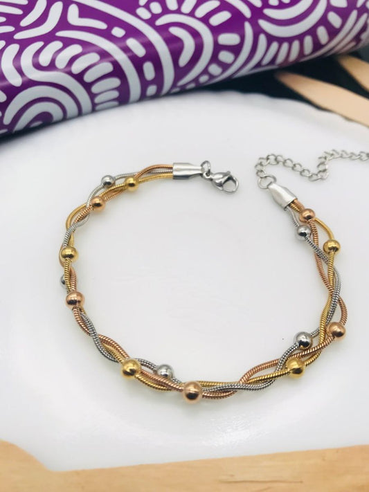 Buy Stylish Triple Plated Round Beaded Chain Bracelet - TheJewelbox