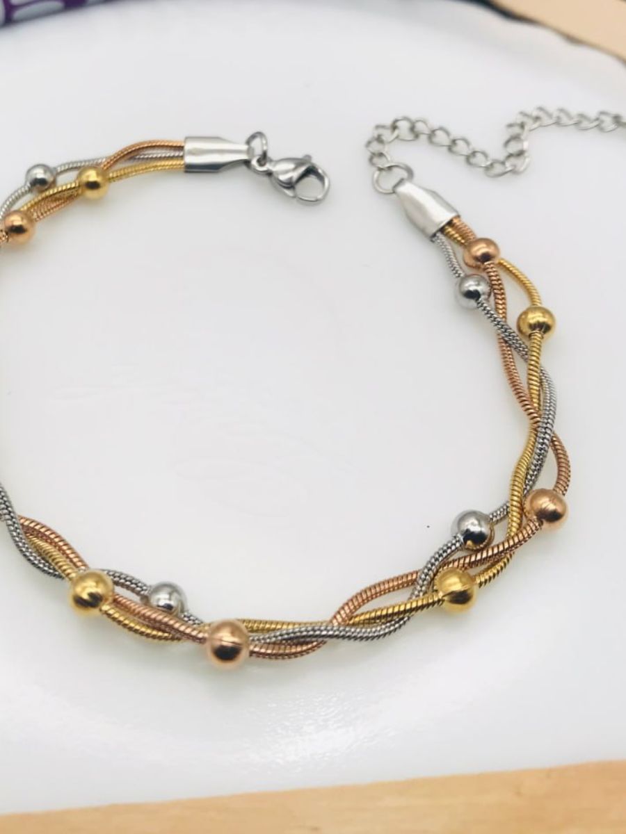 Stylish Triple Plated Round Beaded Chain Bracelet