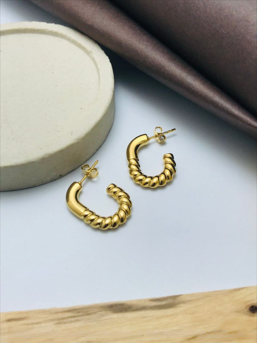 Buy Stylish Twisted Rope Pattern Golden Half Hoop Earrings Online - TheJewelbox