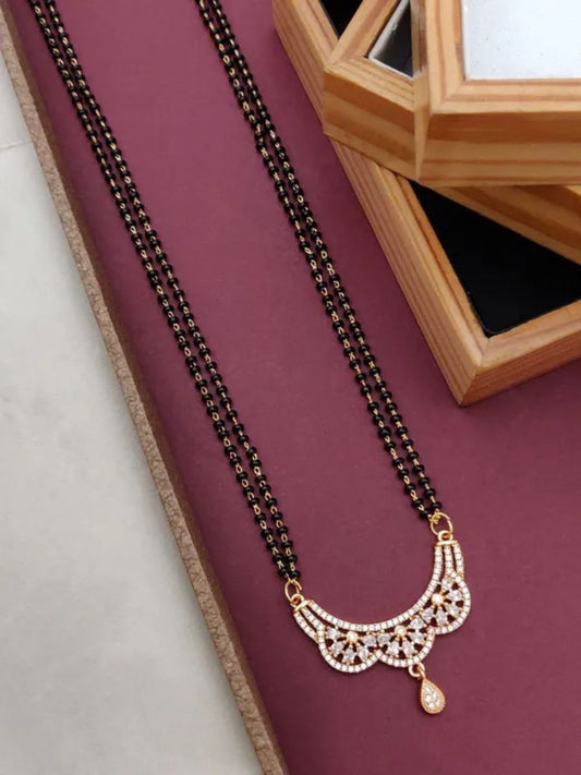 Buy Three Half Floral AD Pendant Rose Gold Mangalsutra - TheJewelbox
