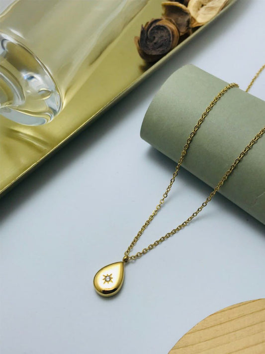 Buy Tiny Star Waterdrop Pendant Golden Chain Necklace - TheJewelbox