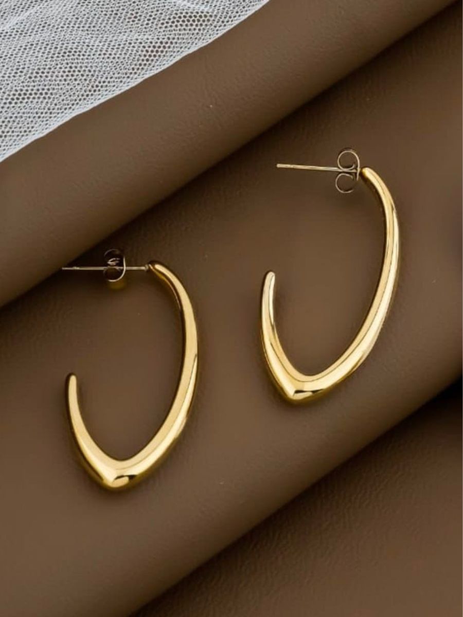 Trendy Gold Plated Minimal Korean Hoop Earrings