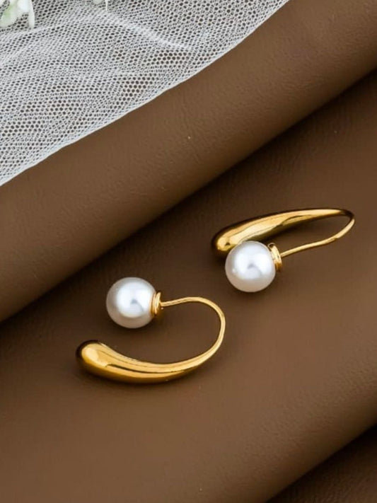 Buy Trendy Gold Plated White Pearl Hook Earrings Online - TheJewelbox