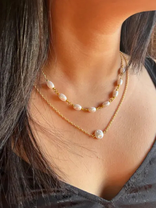 Trendy Pearl Charms Golden Chain Minimal Girls Necklace