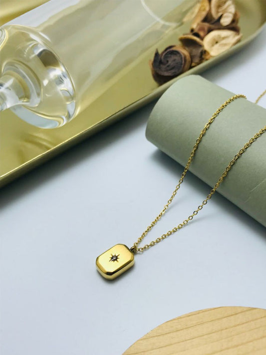 Buy Trendy Tiny Star Rectangular Pendant Golden Necklace - TheJewelbox