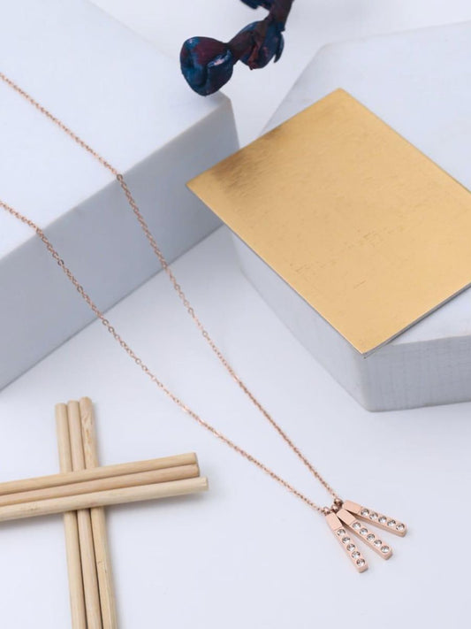 Buy Triple Bars Diamond Pendant Rose Gold Chain Necklace - TheJewelbox