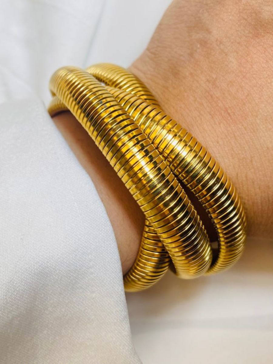 Buy Triple Interlocked Stretchable Snake Chain Golden Bracelet - TheJewelbox