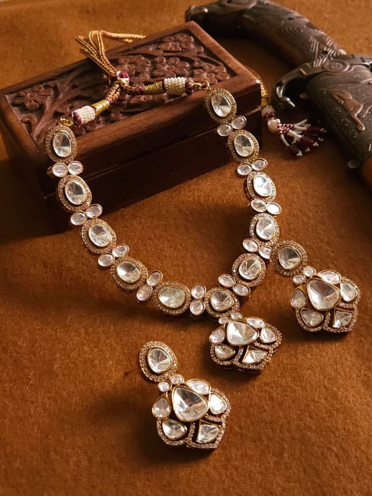 Buy Victorian Style Designer Polki Kundan Necklace Set - TheJewelbox