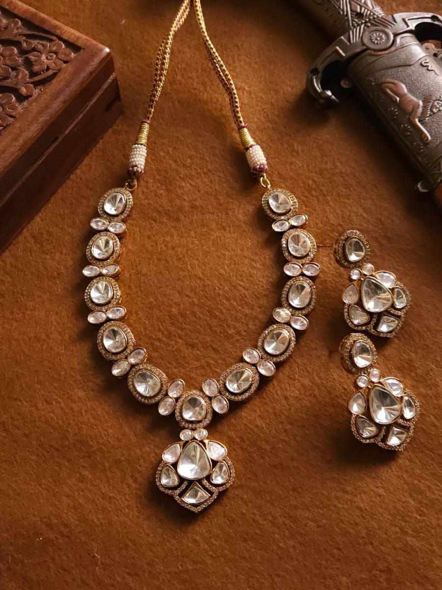 Victorian Style Designer Polki Kundan Necklace Set