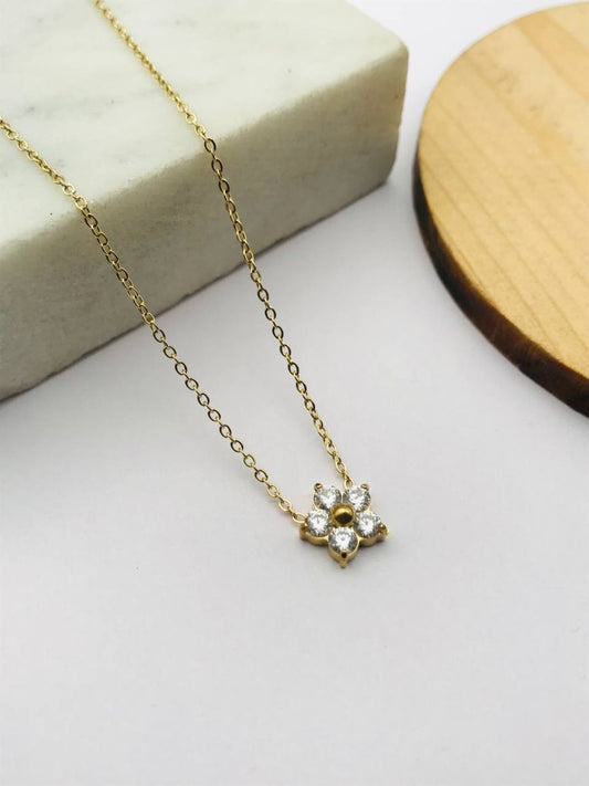 Buy White Flower Pendant Minimal Golden Chain Necklace Online - TheJewelbox