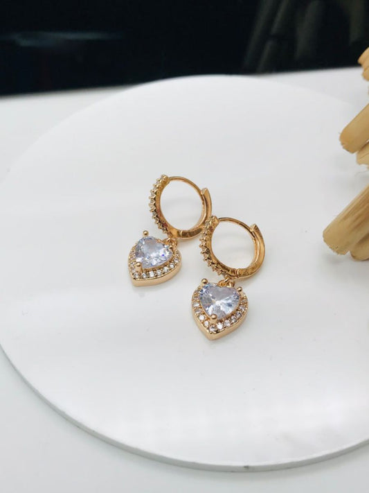 Buy White Stone Heart Hanging Rose Gold Huggie Hoop Earrings Online - TheJewelbox