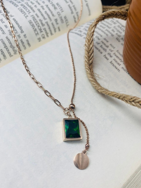 Buy Green Stone Pendant Dual Chain Rose Gold Necklace - TheJewelbox